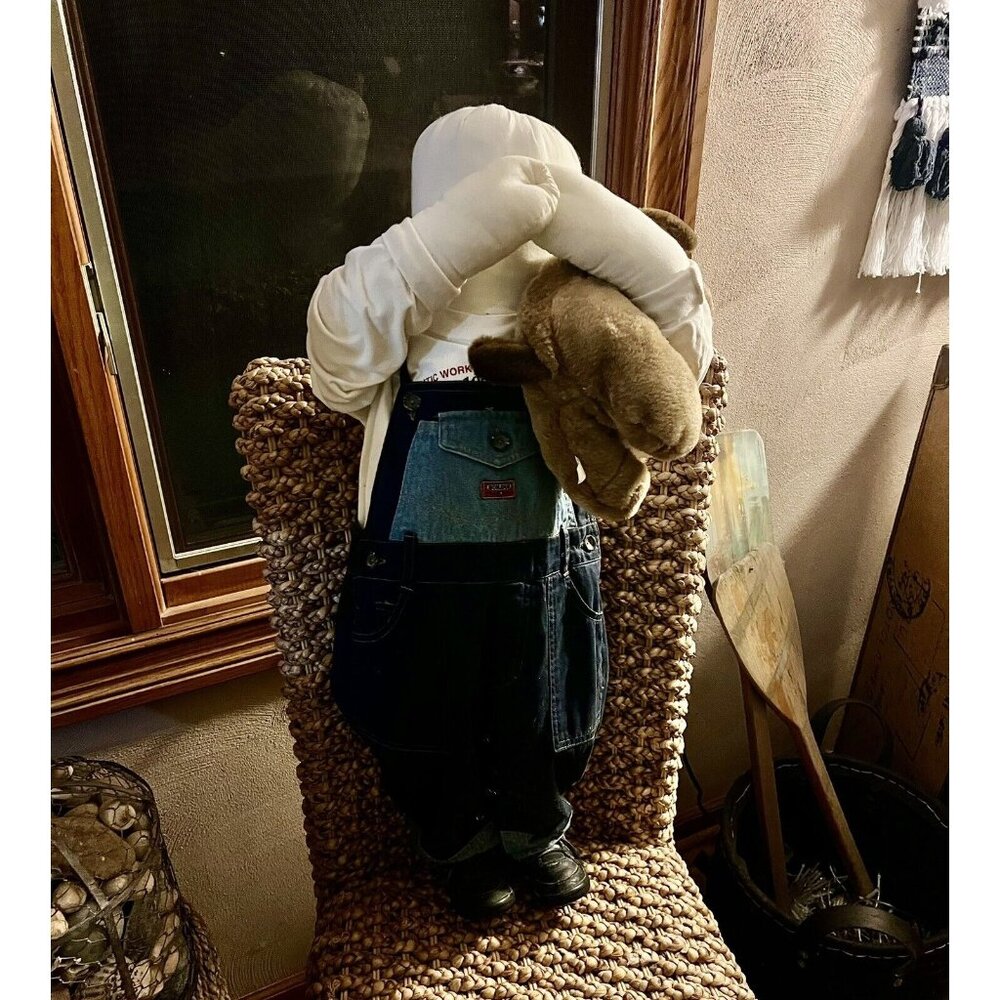 amish boy doll 30” Holding Teddy Bear